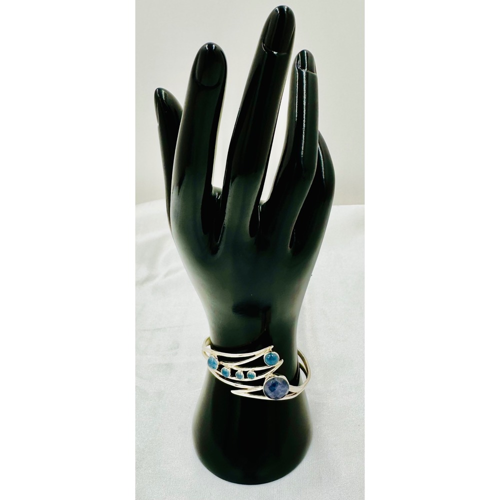 Jay King DTR 925 Silver Mozambique Aquamarine Tanzanite Bypass Cuff Bracelet